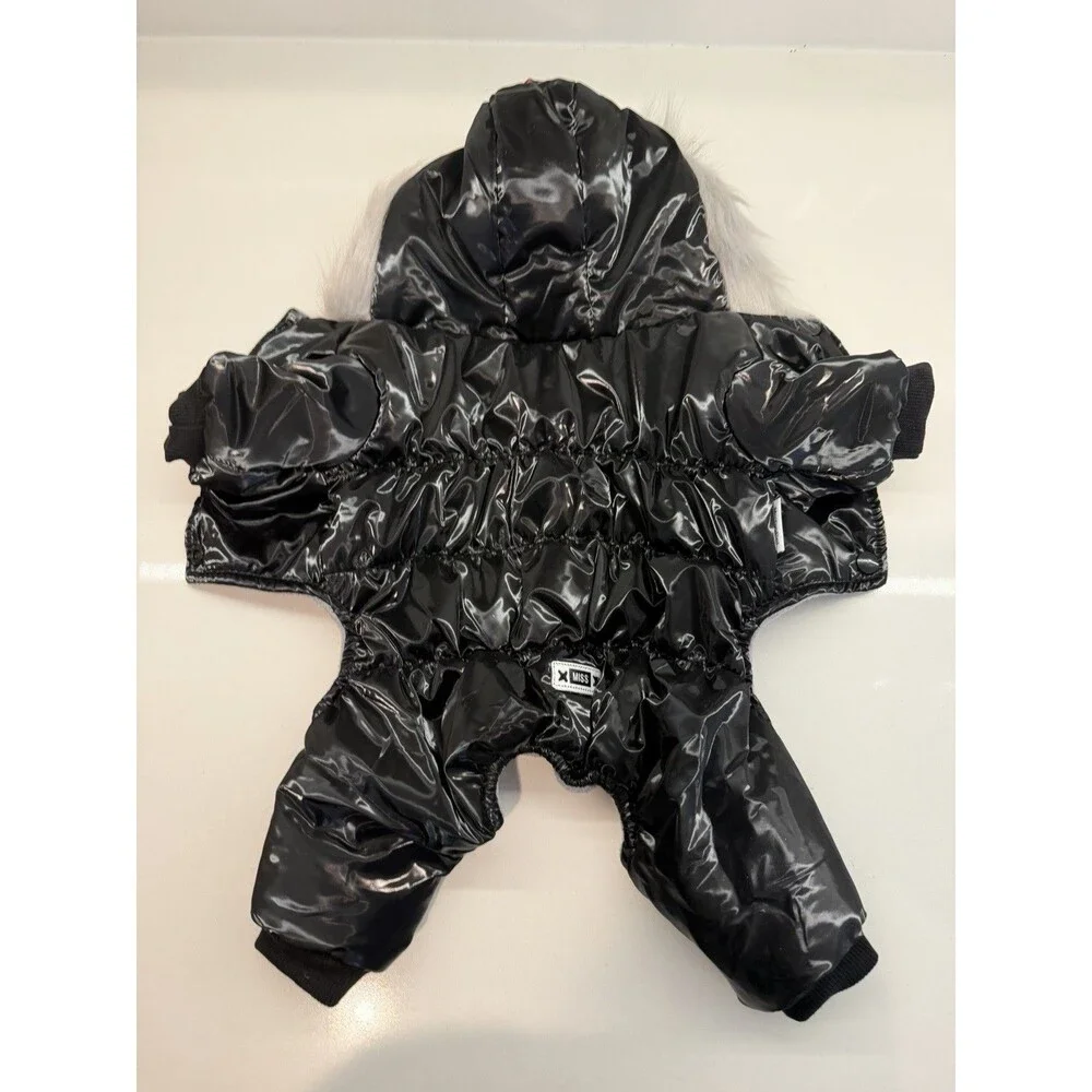 Waterproof snowsuit Dog Winter Warm Dog Jacket Coat Hooded Jumpsuit black size M